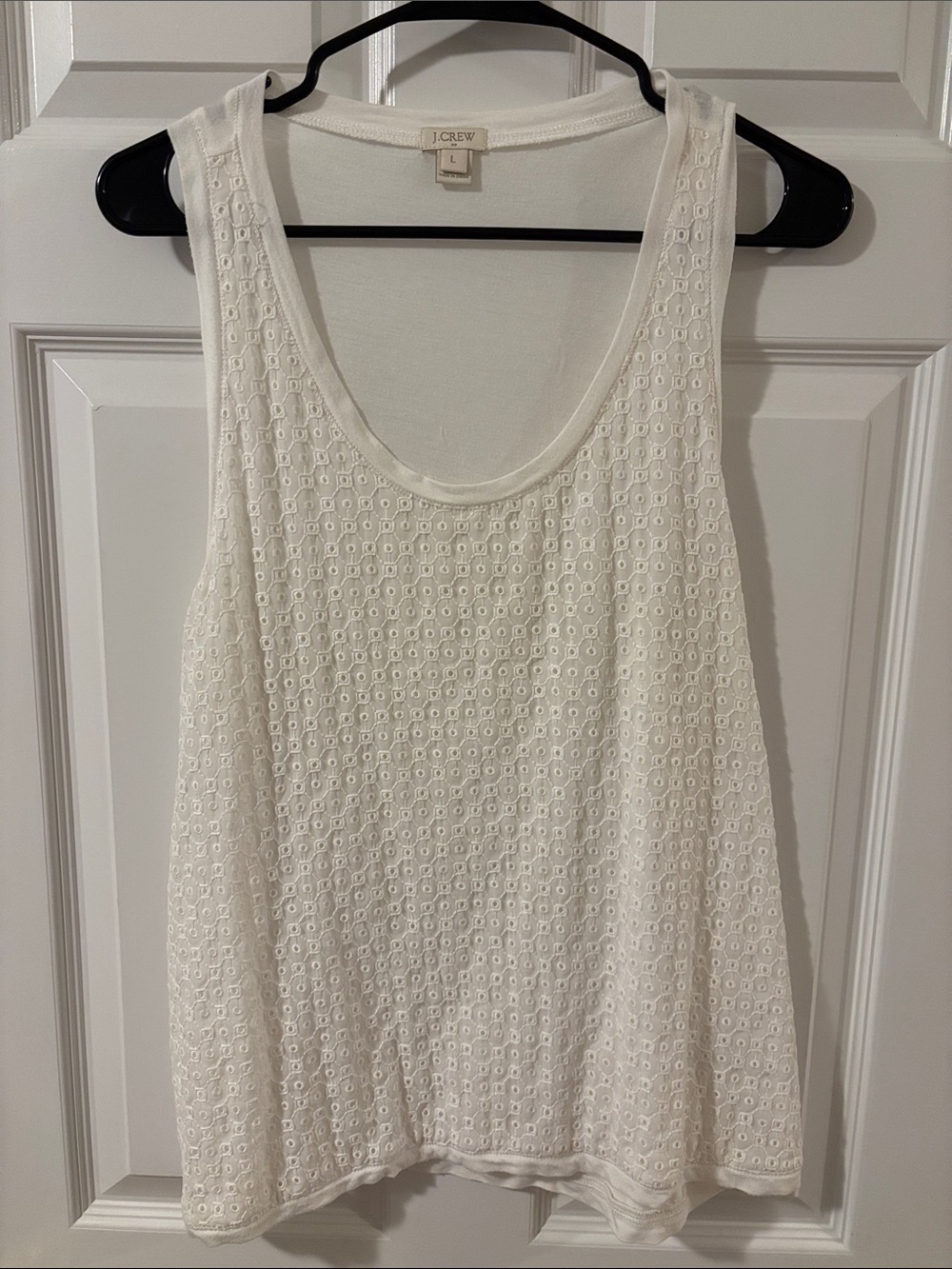 J. Crew White Eyelet Scoop Tank